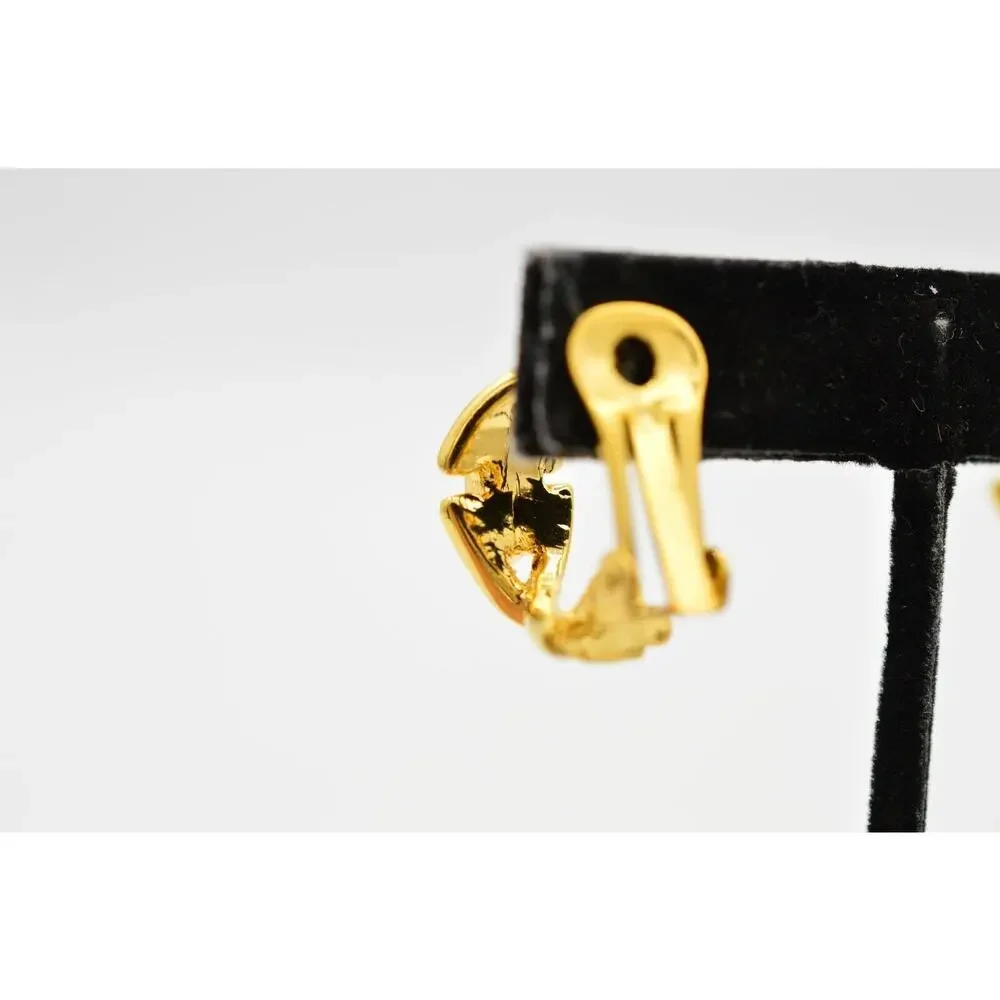 Vintage Crystal Clip On Earrings Gold Dangle X Rhinestone Chunky NOS 1980s 9L